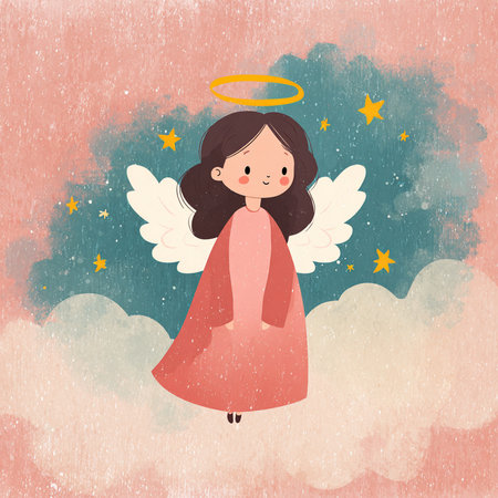 Cute angel in the sky. Hand drawn vector illustration for your designの素材