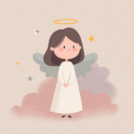 Angel with halo in the sky. Vector illustration of an angel.の素材