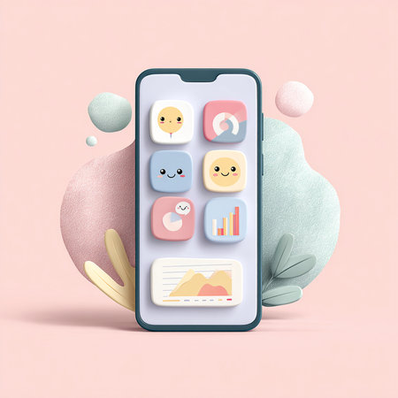 Smartphone with social media icons on the screen. 3d renderingの素材