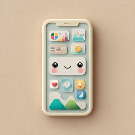 Smartphone with smiley face on screen. 3d illustration.の素材