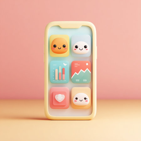 Smartphone with social media icons. 3d render. Social media concept.の素材