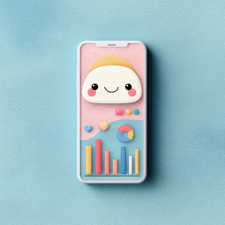 Smartphone with smiley face on screen. 3d illustration.の素材