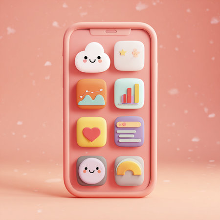 Smartphone with colorful application icons on the screen. 3d renderingの素材