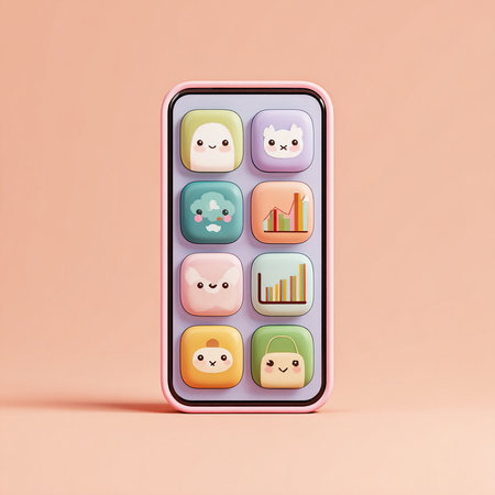 Smartphone with social media icons isolated on orange background. 3d illustrationの素材