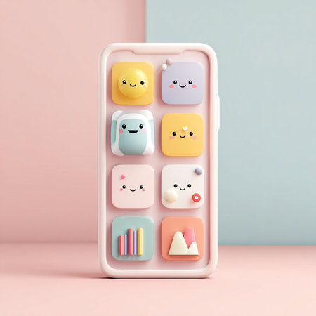 3d render of mobile phone with social media icons on pastel backgroundの素材