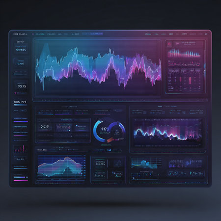 Futuristic user interface with graphs and charts. 3d renderingの素材