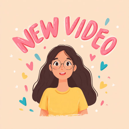 Cartoon vector illustration of a young woman with a long wavy hair in a yellow T-shirt.の素材