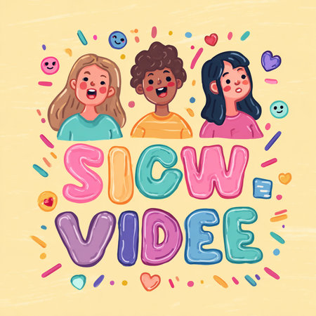 Hand drawn vector abstract fun cartoon graphic illustrations art with beautiful happy kids isolated on pastel backgroundの素材