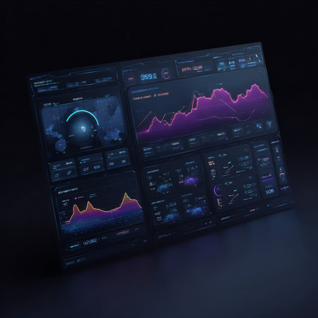 Futuristic user interface with charts and graphs. 3d renderingの素材