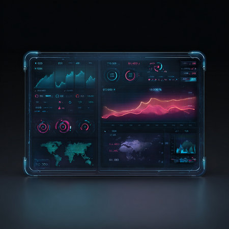 Futuristic interface with graphs and charts. 3d rendering.の素材