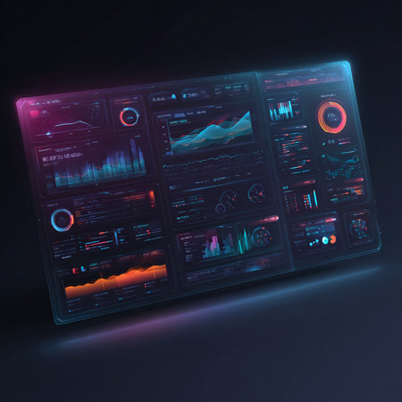 Futuristic user interface with infographics and charts. 3d renderingの素材
