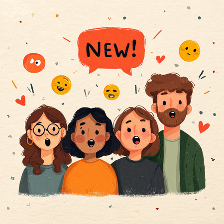 Cute cartoon family with speech bubbles. Vector illustration. Flat design.の素材