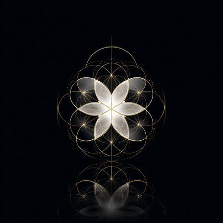 Abstract fractal flower on a black background. Design element for postcard, banner, poster or flyer.の素材