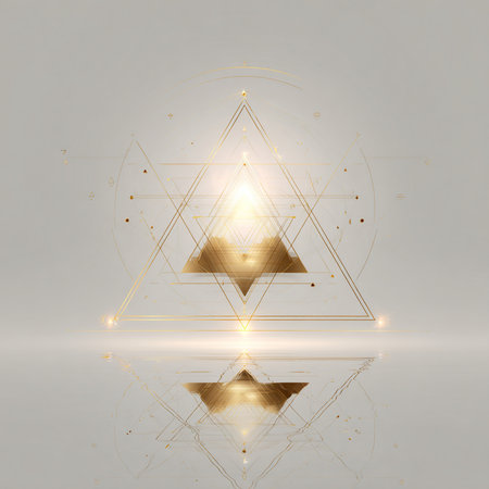 Abstract golden triangle on a white background. Polygonal design. Vector illustration.の素材