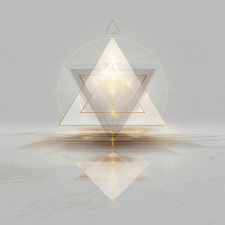 Abstract geometric background with golden triangles. 3d rendering, 3d illustration.の素材