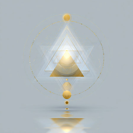 Abstract polygonal background with golden triangle and reflection. Vector illustration.の素材