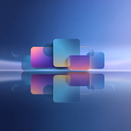 abstract background with blue and purple squares and reflection on the waterの素材