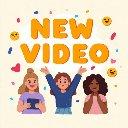 New Video. Vector Illustration of Teenage Girls Celebrating New Video.の素材