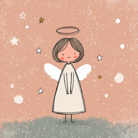 Cute hand drawn vector illustration of a little angel in a white dress.の素材