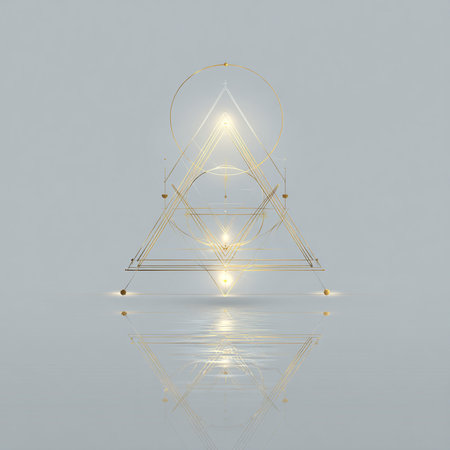 Sacred geometry abstract background. Geometric shapes in the form of a triangle with reflectionの素材