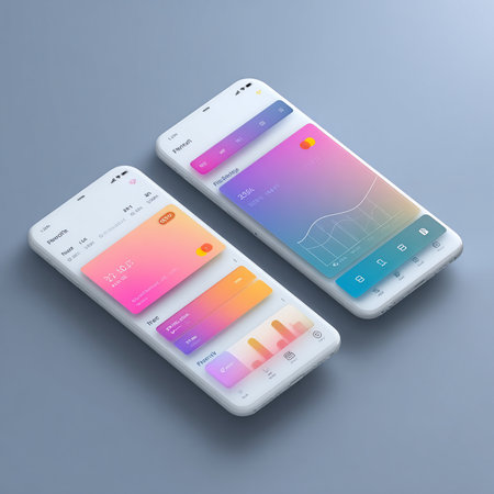 Smartphone with colorful application interface on the gray background. Vector illustration.の素材
