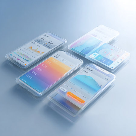 Smartphone with different screens on a white background. 3d renderingの素材