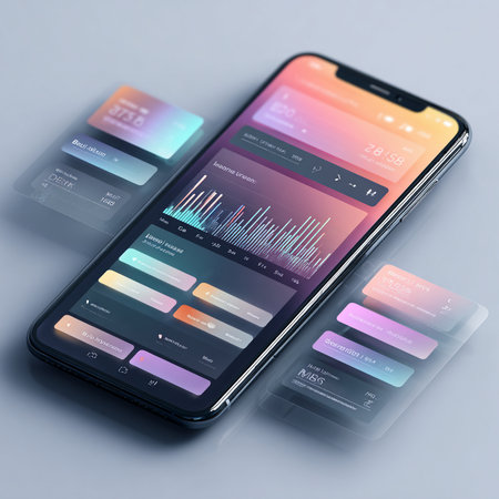 Smartphone with financial charts on the screen. 3d illustration.の素材