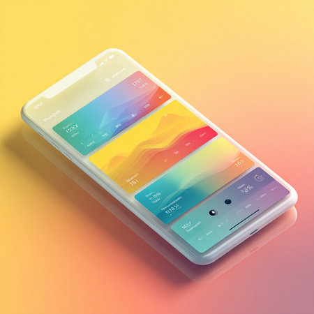 Smartphone with colorful screen on yellow background. 3D rendering.の素材
