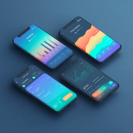 Smartphone with infographics on a blue background. Vector illustration.の素材