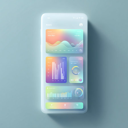 Mobile phone with HUD interface on the blue background. Vector illustration.の素材