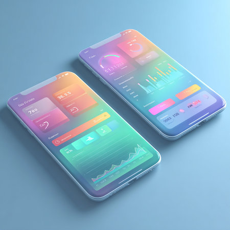 Smartphone with app interface on blue background. 3d illustration.の素材