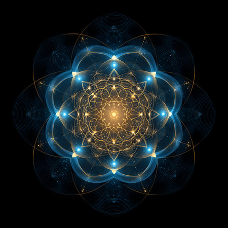 Geometry of Space series. Visually attractive backdrop made of conceptual grids curves and fractal elements suitable as element for layouts on physics mathematics technology science and educationの素材