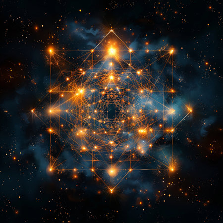 Sacred geometry symbol. Geometric abstract background. 3D renderingの素材