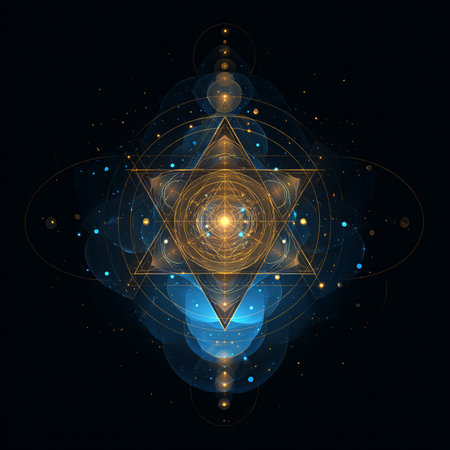 Vector illustration of Sacred geometry symbol on black background. Abstract mystic sign. Geometric linear shape.の素材