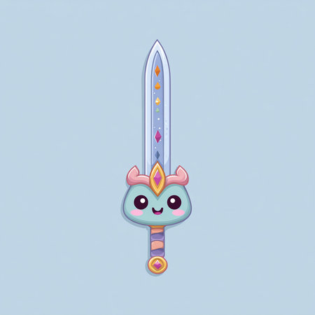 Kawaii cartoon sword. Vector illustration isolated on blue background.の素材