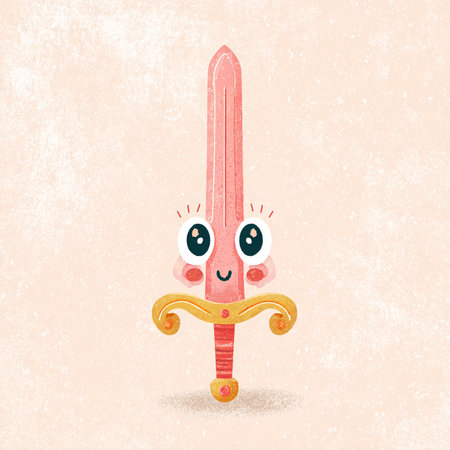 Funny cartoon sword. Vector illustration of a kawaii sword.の素材
