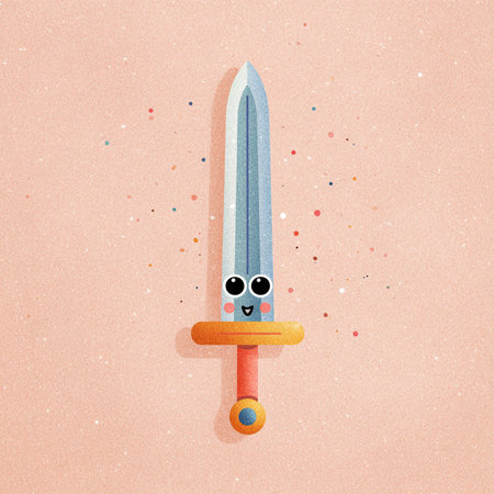 Funny cartoon kawaii sword with eyes on grunge backgroundの素材