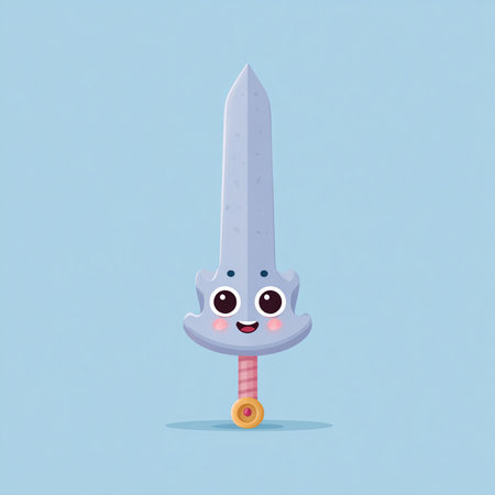 Cartoon kawaii sword on blue background. Vector illustration.の素材