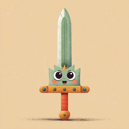 kawaii cartoon sword on the orange background, vector illustration.の素材