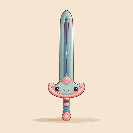 Kawaii cartoon sword. Vector illustration isolated on light background.の素材