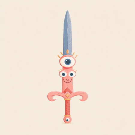 Funny cartoon knife with eyes and mouth. Vector illustration for your designの素材