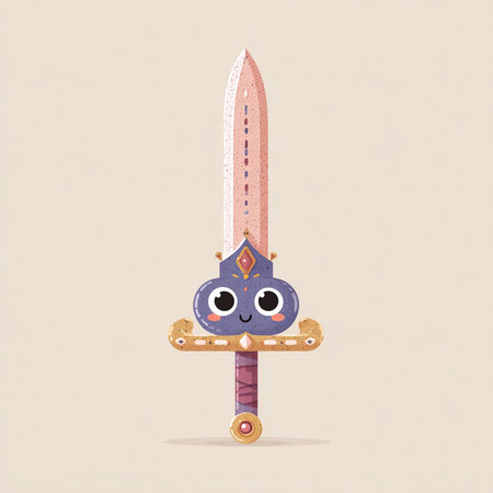 kawaii sword cartoon character. Vector illustration. Cartoon style.の素材