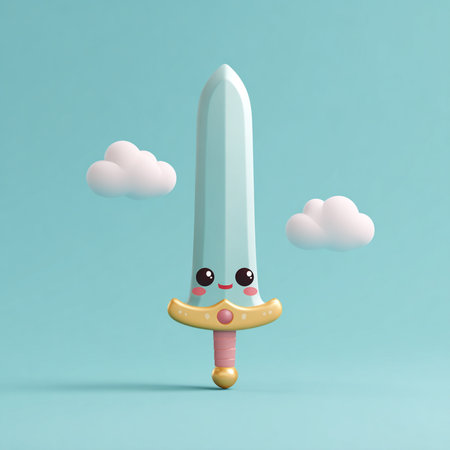 Kawaii sword in the sky, 3d render illustration.の素材