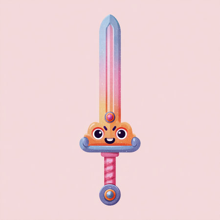 Kawaii cartoon sword on a pink background. Vector illustration.の素材