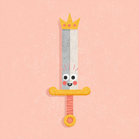 Funny cartoon kawaii sword with crown. Vector illustration.の素材