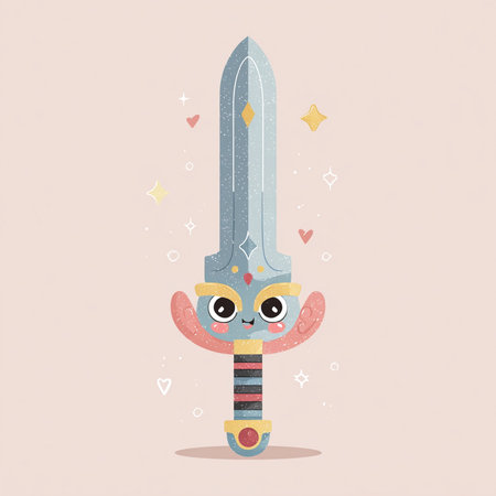 Cartoon illustration of a fantasy sword with eyes. Vector illustration.の素材