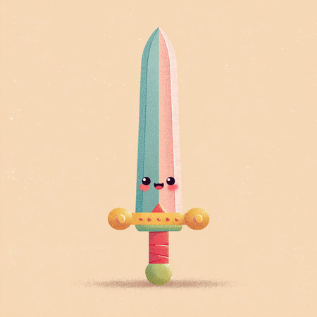 Funny cartoon sword. Vector illustration. Grunge background.の素材