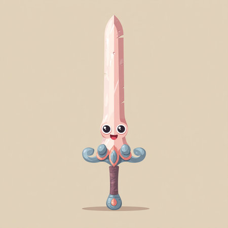 Funny cartoon sword. Vector illustration of a sword on a light background.の素材