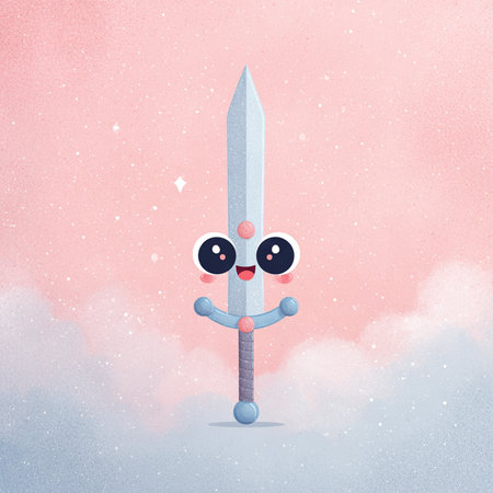 Kawaii cartoon kawaii sword in the sky. Vector illustration.の素材