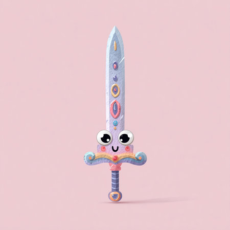cartoon sword on a pink background. 3d render illustration.の素材